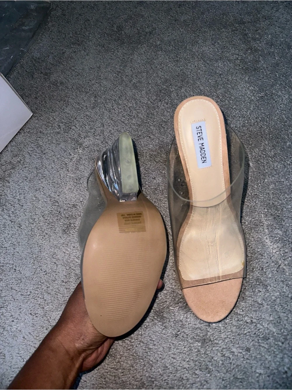 Steve Madden Evolve Clear PVC Wedge Sandals with Nude Footbed